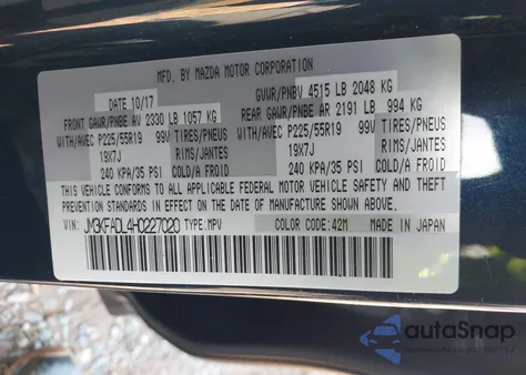 2017 Mazda Cx-5 Grand Touring из США, поврежденный, VIN JM3KFADL4H0227020